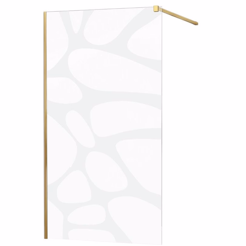 MEXEN/S - KIOTO Sprchová zástena WALK-IN 120x200 cm 8 mm, zlatá, biely vzor 800-120-101-50-97