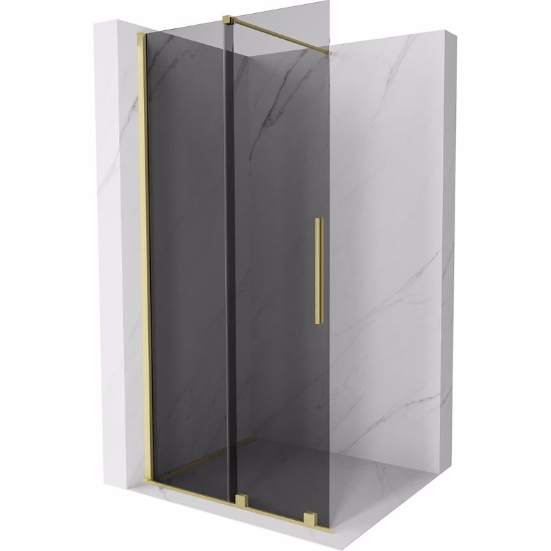 MEXEN/S - Velar Sprchová zástena posuvná Walk-in 85 x 200, grafit 8 mm, zlato kefovaná 871-085-000-43-55