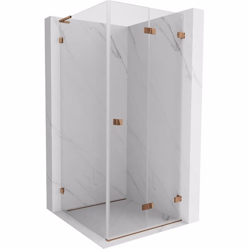 MEXEN/S - Lunar-F L sprchovací kút skladacie dvere pravá 80 x 80, transparent, ružové zlato 836L-080-080-60-00-P