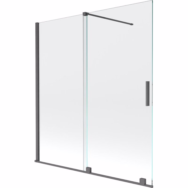 MEXEN/S - Velar Dvojkrídlová posuvná vaňová zástena 150 x 150, transparent, šedá kartáčovaná 896-150-000-01-66
