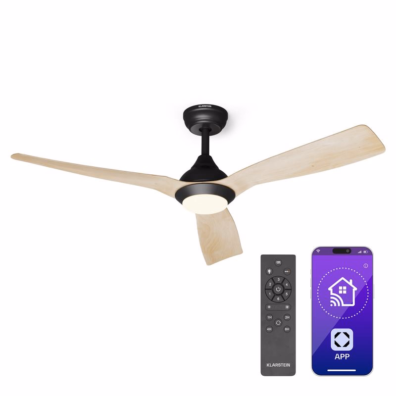 Klarstein Fiji Flow 2 v 1 Smart, stropný ventilátor, Ø 132 cm, LED svetlo, diaľkové ovládanie, ovládanie cez aplikáciu, 2 smery chodu