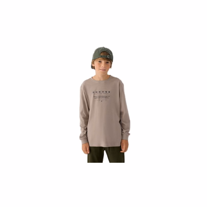 Chlapčenské tričko s dlhým rukávom 4F JUNIOR LONGSLEEVE-JWAW24TLONM294-26S-WARM LIGHT GREY