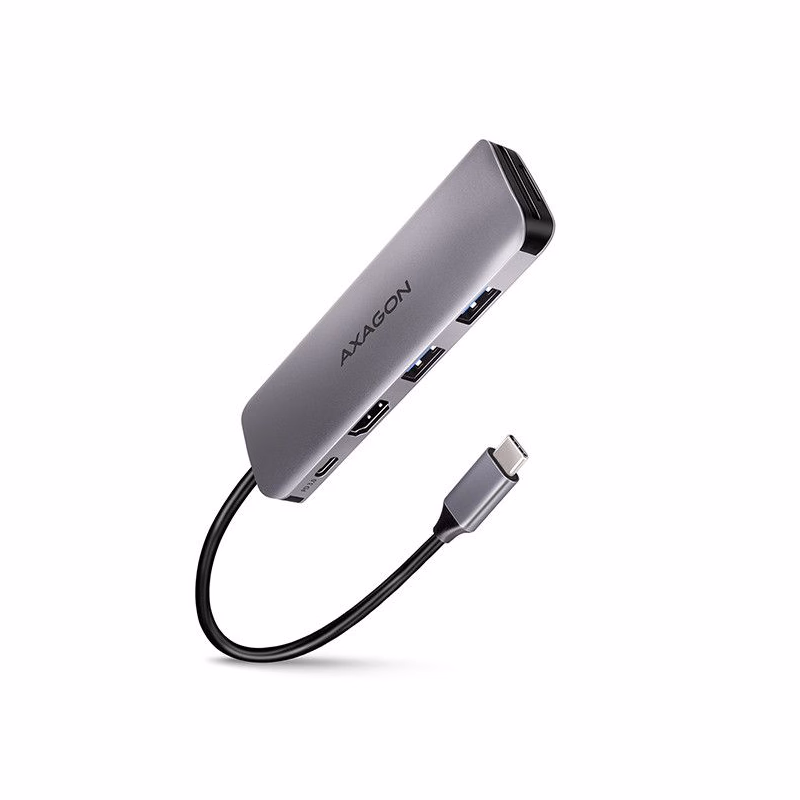 AXAGON HMC-5, USB 3.2 Gen 1 húb, porty 2x USB-A, HDMI, SD/microSD slot, PD 100W, kábel USB-C 20cm