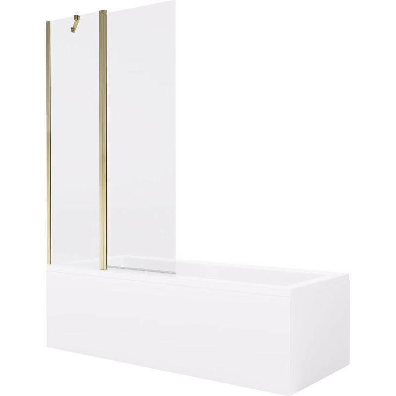 MEXEN/S - Cubik obdĺžniková vaňa 160 x 70 cm s panelom + vaňová zástena 100, transparent, zlatá 550316070X9410115000