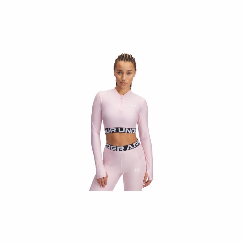Dámske tréningové tričko s dlhým rukávom UNDER ARMOUR HeatGear Rib 1 4 Zip LS-PNK