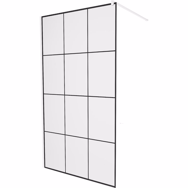 MEXEN/S - KIOTO Sprchová zástena WALK-IN 100 x 200, transparent/čierny vzor 8 mm, biela 800-100-101-20-77