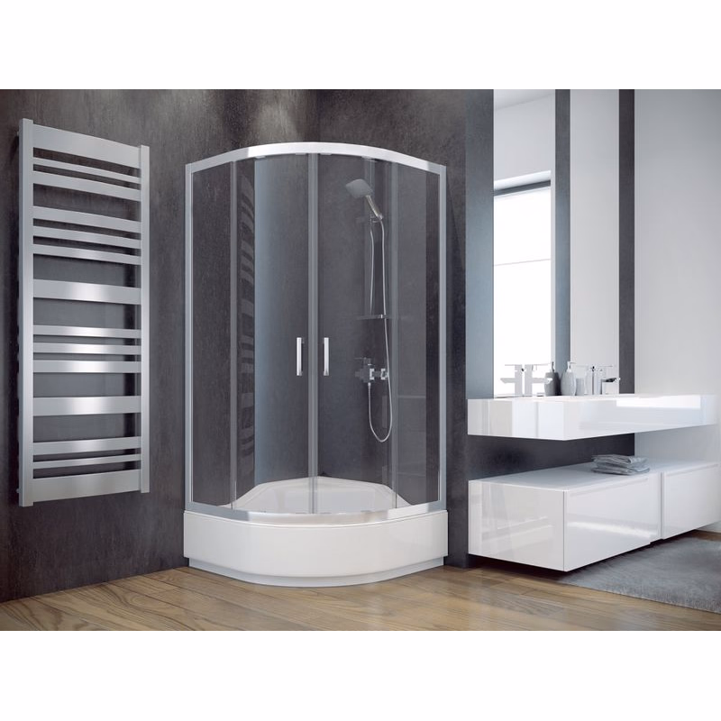 BESCO - Štvrťkruhový sprchovací kút MODERN 165 - FARBA rámu - Chróm / Leštený hliník (ALU), Rozmer A - 80, Rozmer B - 80, Rozmer C - 165, Smer zatvárania - Univerzálne Ľavé / Pravé, Výplň - Frost bezpečnostné sklo - 6 mm BCMD80CTVRT65CF