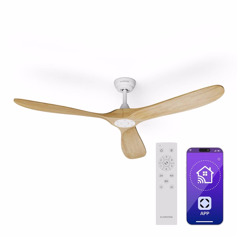 Klarstein Bahama Breeze Smart Stropný ventilátor , lopatky rotora z masívneho dreva, diaľkové ovládanie + ovládanie pomocou aplikácie