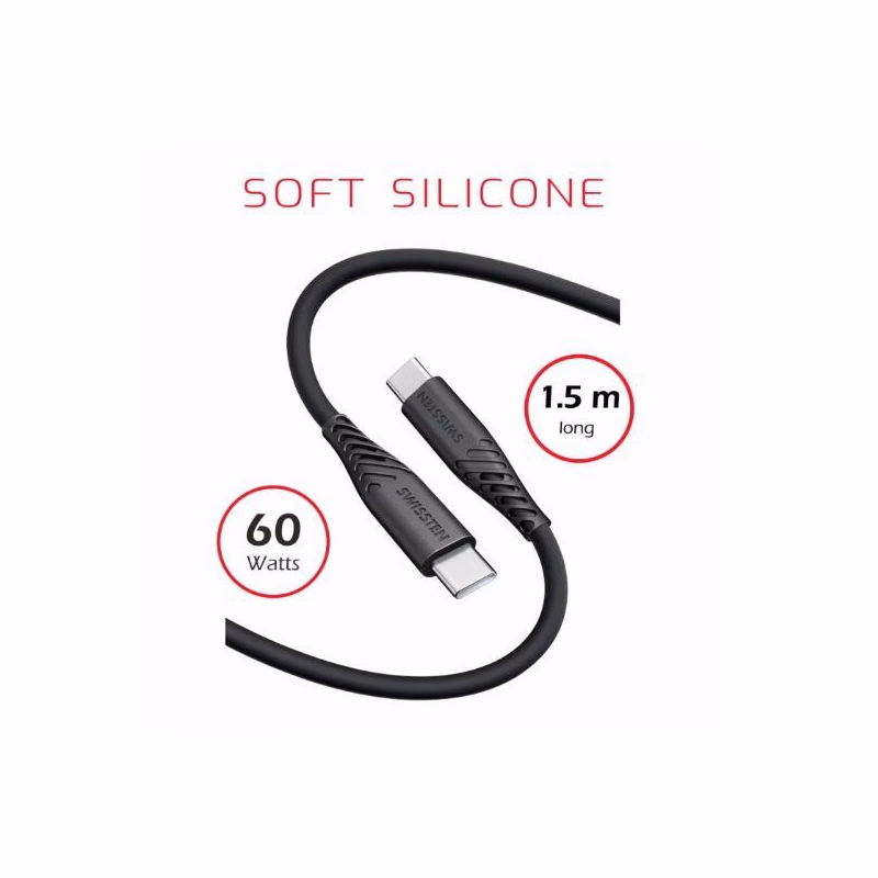 SWISSTEN DÁTOVÝ KÁBEL SOFT SILICONE USB-C / USB-C 1,5 M 60W ČIERNY