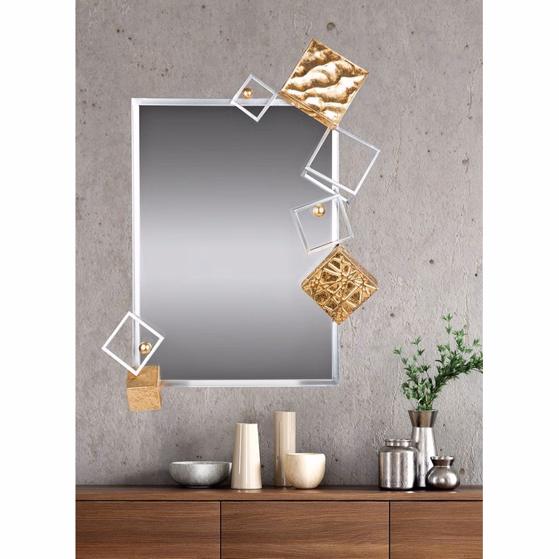 Obdĺžnikové kovové zrkadlo "Cubes" s dekoráciou