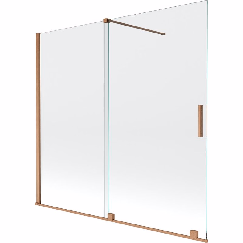 MEXEN/S - Velar Dvojkrídlová posuvná vaňová zástena 170 x 150, transparent, kartáčovaná meď 896-170-000-01-65