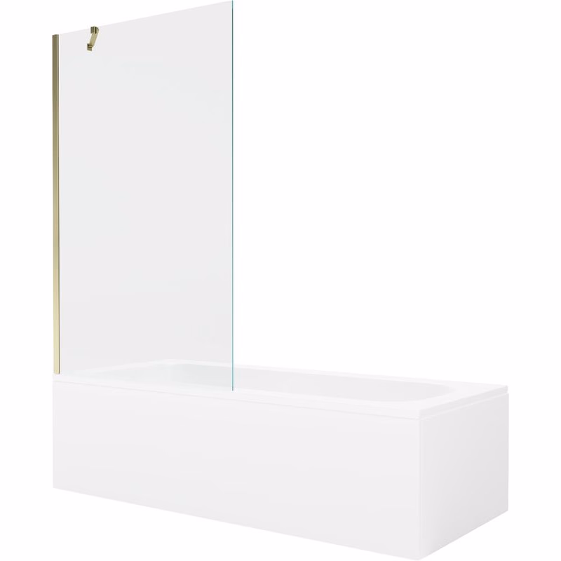 MEXEN/S - Vega obdĺžniková vaňa 150 x 70 cm s panelom + vaňová zástena 100, transparent, zlatá 550115070X9510000050