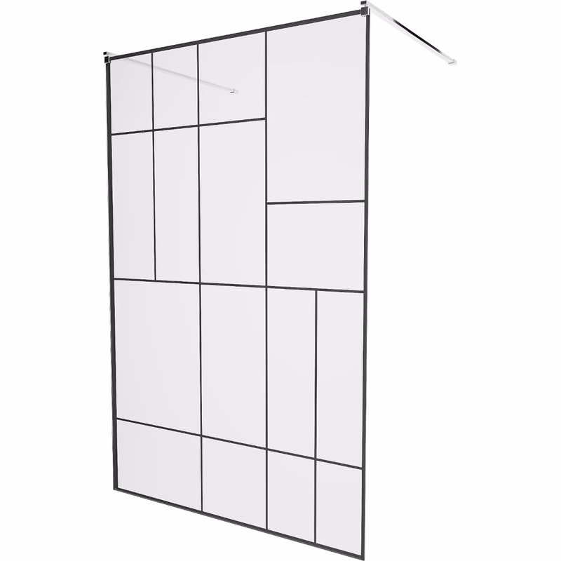 MEXEN/S - KIOTO samostatne stojaca sprchová zástena 110 x 200, transparent/čierna vzor 8 mm, chróm 800-110-002-01-78