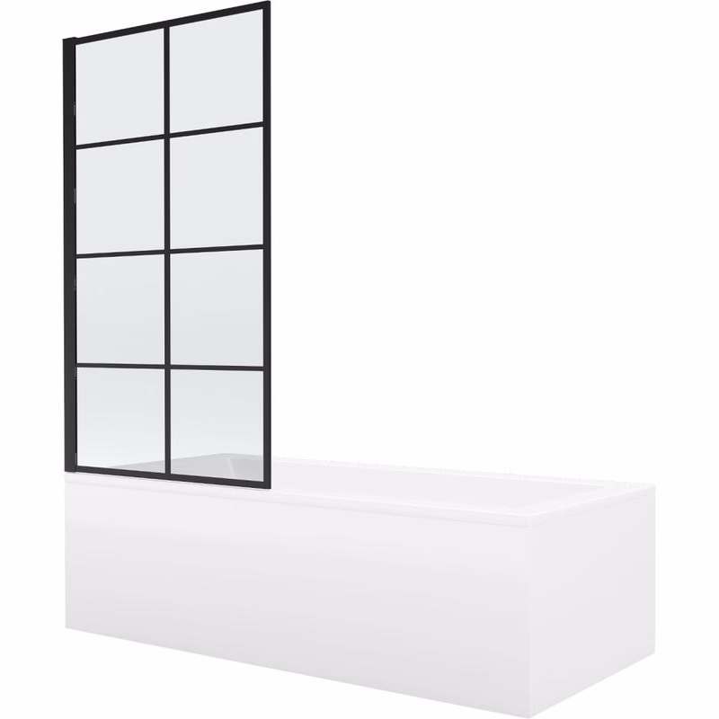 MEXEN/S - Cubik obdĺžniková vaňa 170 x 70 cm s panelom + vaňová zástena 70, čierna vzor fix 550317070X9307007077