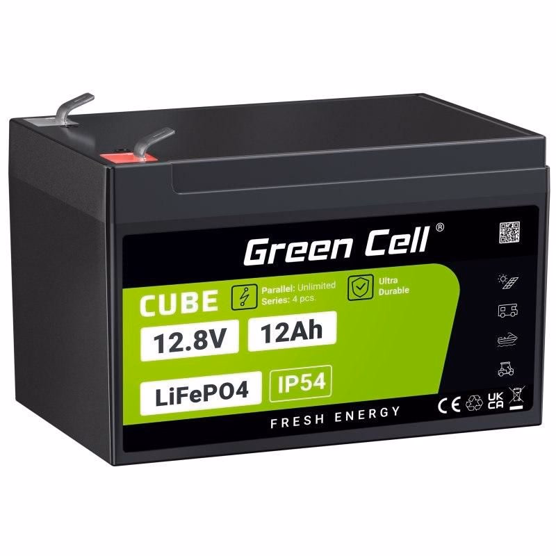 Green Cell CUBE LiFePO4 batéria pre voľný čas 12Ah 12,8V 153,6Wh solárna batéria pre invalidný vozík, hračky, skútre, kosačky na t