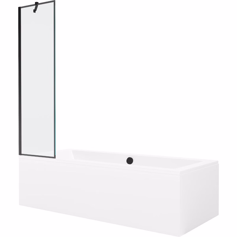 MEXEN/S - Cube obdĺžniková vaňa 170 x 80 cm s panelom + vaňová zástena 50, čierna vzor 550517080X9505007070