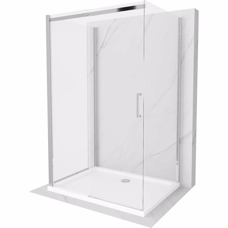 MEXEN/S - OMEGA sprchovací kút 3-stenný 140x100, transparent, chróm + vanička vrátane sifónu 825-140-100-01-00-3s-4010