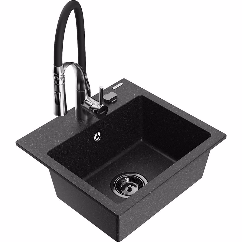 MEXEN/S MEXEN/S - Milo granitový drez 1-miska vrátane batérie Aster, čierna/strieborná metalík 6505-73-73450-07-B