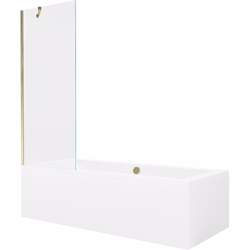 MEXEN/S - Cube obdĺžniková vaňa 170 x 80 cm s panelom + vaňová zástena 70, transparent, zlatá 550517080X9507000050
