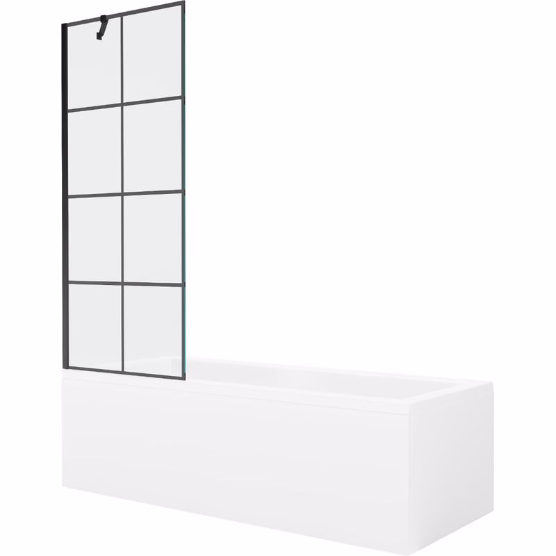 MEXEN/S - Cubik obdĺžniková vaňa 160 x 70 cm s panelom + vaňová zástena 70, čierna vzor 550316070X9507007077