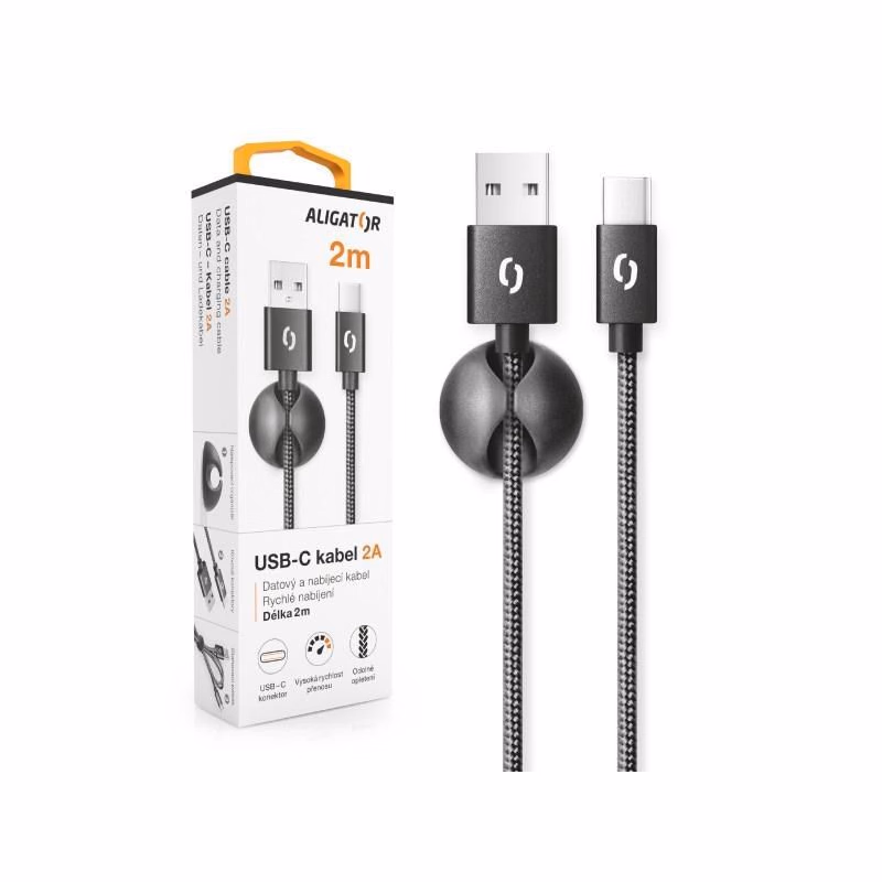 ALIGATOR dátový kábel PREMIUM 2A, USB-C, dĺžka 2 m, čierna