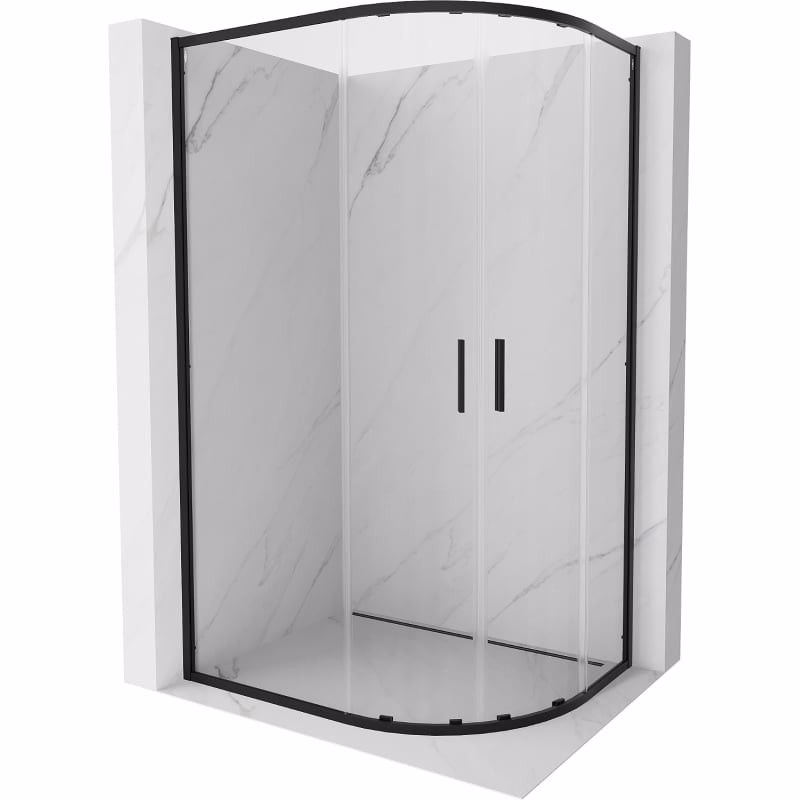 MEXEN/S - Exo štvrťkruhový asymetrický posuvný sprchovací kút 90 x 80, transparent, čierna 8132-090-080-70-00