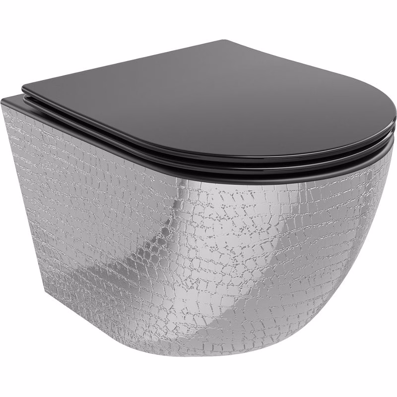 MEXEN - Lena Závesná WC misa vrátane sedátka s slow-slim, duroplast, čierna mat / strieborný vzor 30224072