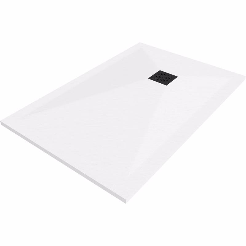 MEXEN/S - Stone+ obdĺžniková sprchová vanička 100 x 70, biela, mriežka čierna 44107010-B