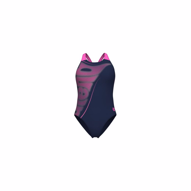 Dámske plavecké jednodielne plavky ARENA WOMENS BRIGHT GLARE SWIMSUIT V BACK
