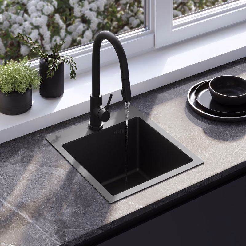 REA REA - Oceľový drez Leo 40 Black s kuchynskou batériou KPL-96002