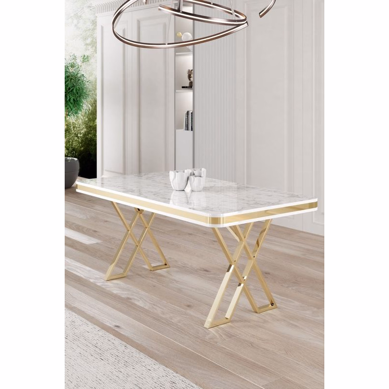 Jedálenský stôl Vals - White Marble, Gold