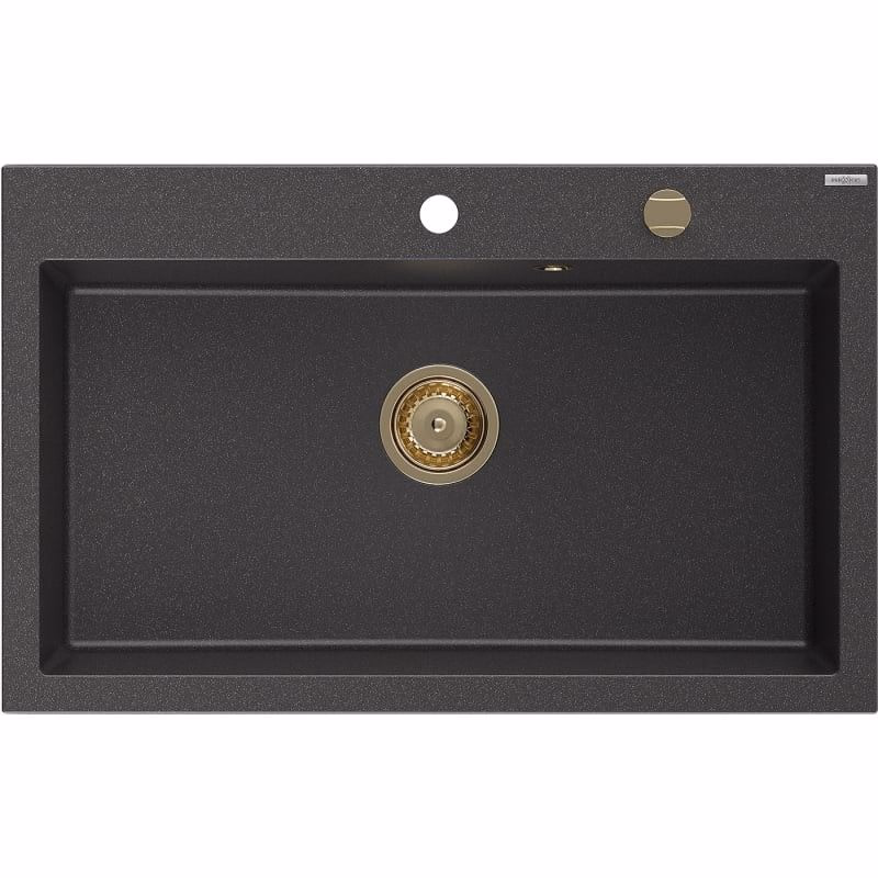 MEXEN/S MEXEN/S - Elix granitový drez 1-miska 800 x 500 mm, čierna kropenatá, sifón zlatá 6527801005-76-G