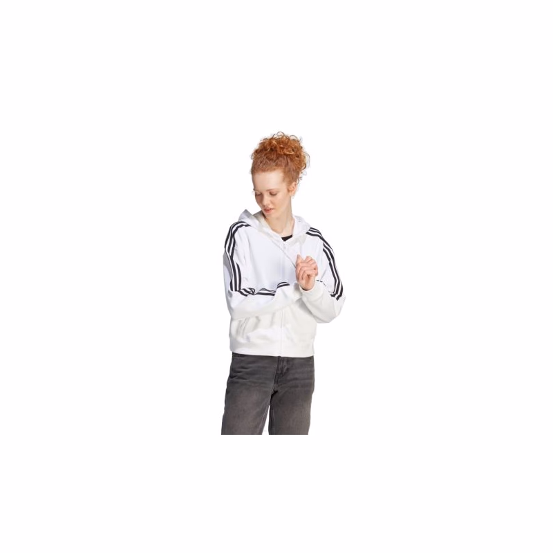 Dámska mikina so zipsom ADIDAS W 3S FT FZ S HD WHITE BLACK-100 WHITE BLACK