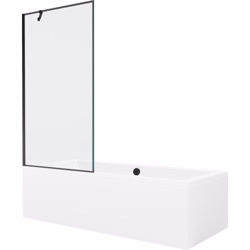 MEXEN/S - Cube obdĺžniková vaňa 180 x 80 cm s panelom + vaňová zástena 90, čierna vzor 550518080X9509007070
