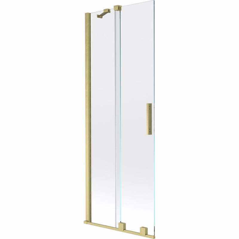 MEXEN/S - Velar Dvojkrídlová posuvná vaňová zástena 75 x 150, transparent, zlatá kartáčovaná 896-075-000-01-55