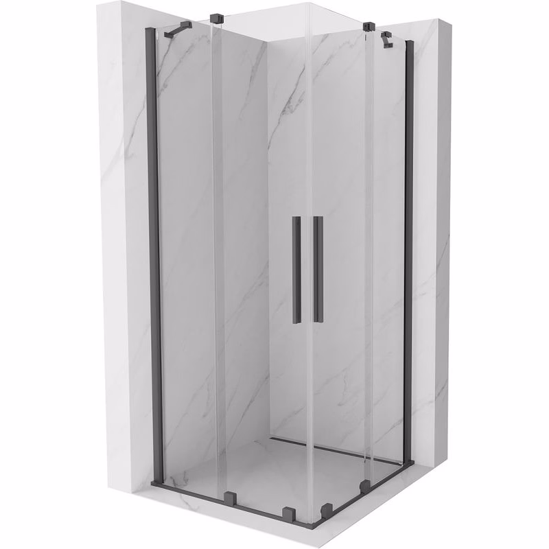 MEXEN/S - Velar Duo štvorcový sprchovací kút 100 x 100, transparent, šedá kartáčovaná 871-100-100-02-66
