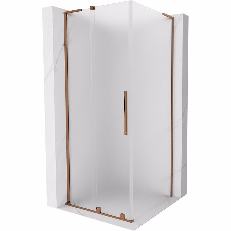 MEXEN/S - Velar L sprchovací kút, posuvné dvere 100 x 100, dekor, ružové zlato 871-100-100-33-60