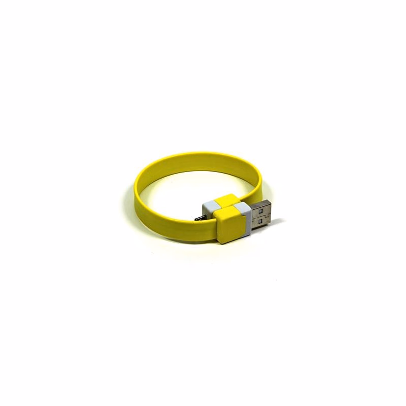 USB kábel (2.0), USB A samec - microUSB samec, 0.25m, žltý, náramok, DOPRADE