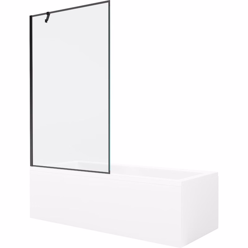 MEXEN/S - Cubik obdĺžniková vaňa 160 x 70 cm s panelom + vaňová zástena 100, čierna vzor 550316070X9510007070