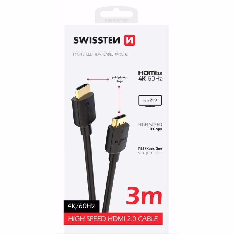 SWISSTEN KÁBEL HDMI NA HDMI 4K 60Hz 3,0 M PVC