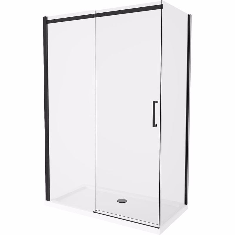 MEXEN/S - Omega sprchovací kút 130x70, transparent, čierna + biela vanička so sifónom 825-130-070-70-00-4010B