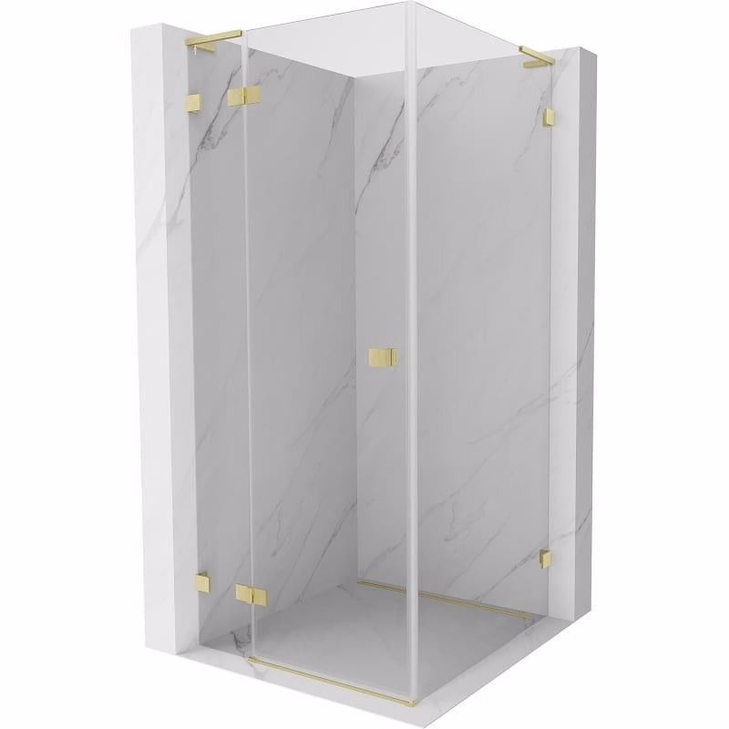 MEXEN/S - Lunar L sprchový kút dvere krídlové ľavá 90 x 90, transparent, zlato kartáčovaná 834L-090-090-55-00-L