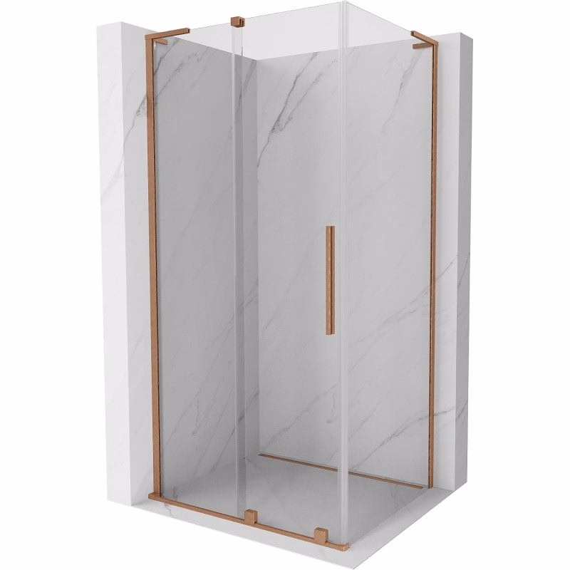 MEXEN/S - Velar L sprchovací kút, posuvné dvere 90 x 80, transparent, meď kartáčovaná 871-090-080-03-65