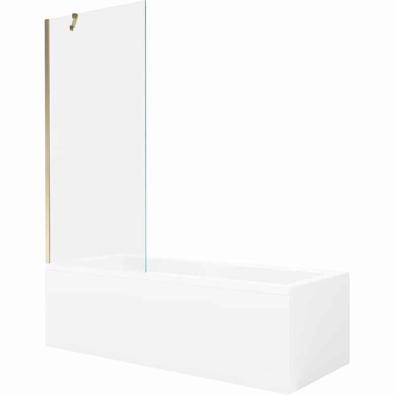 MEXEN/S - Cubik obdĺžniková vaňa 150 x 70 cm s panelom + vaňová zástena 80, transparent, zlatá 550315070X9508000050