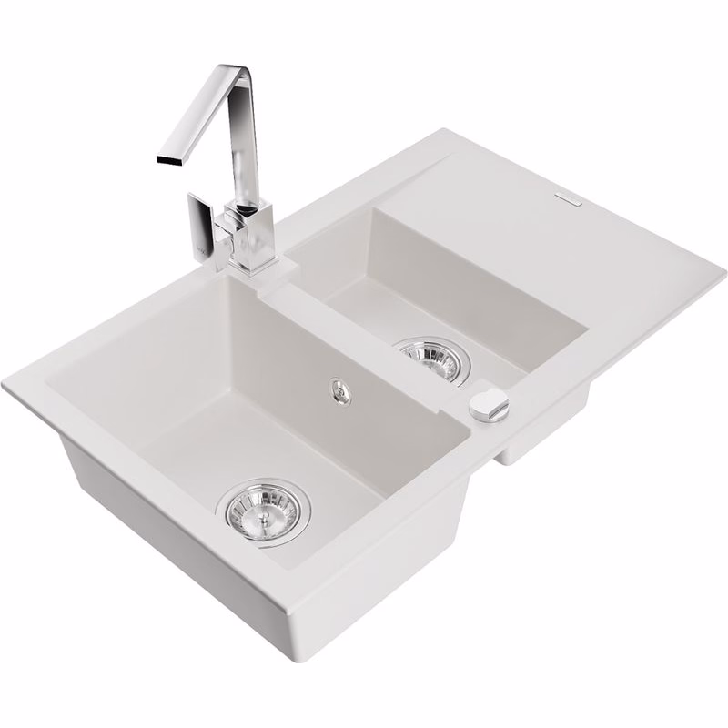 MEXEN/S MEXEN/S - Gaspar granitový drez 1.5 s odkvapkávačom vrátane batérie Rita, biela 6507-20-670300-00