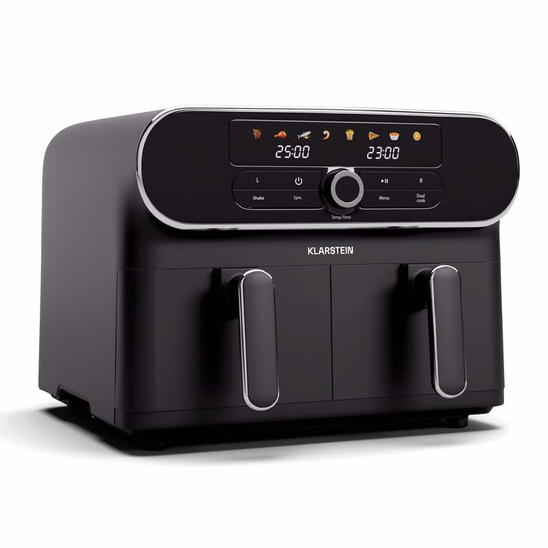 Klarstein AuraAir Color Touch teplovzdušná fritéza, 2 komory, 10 l, 1700 W, 80 - 200 °C, 8 programov