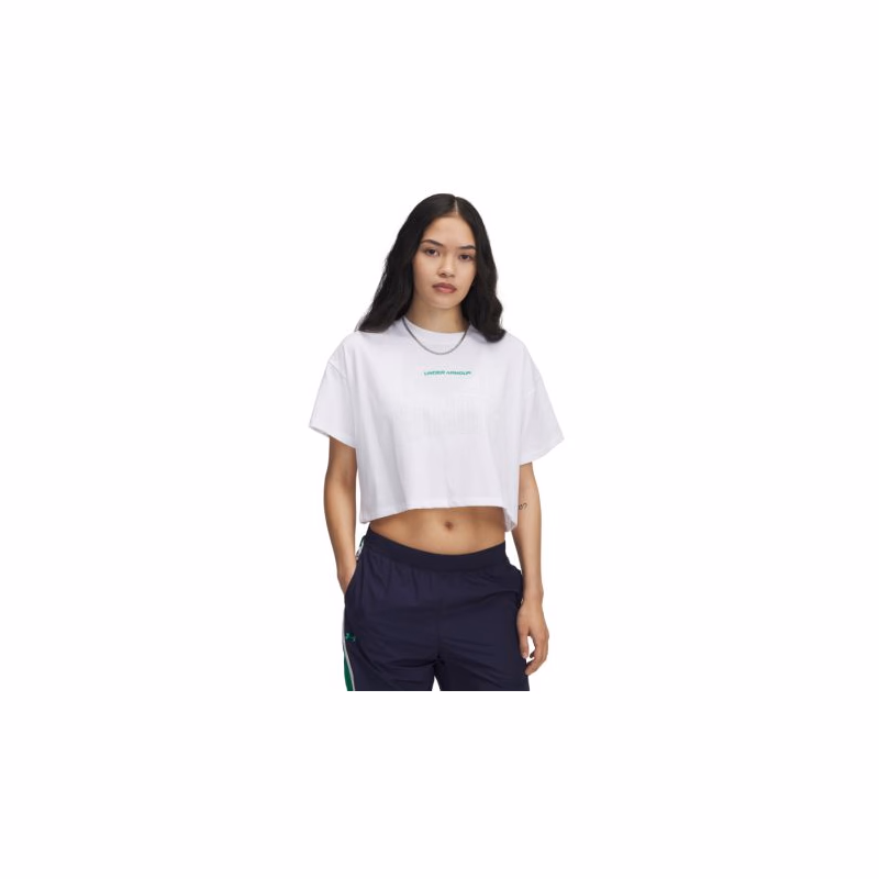 Dámske tričko s krátkym rukávom UNDER ARMOUR UA W VARSITY MIX HW SS CROP-WHT