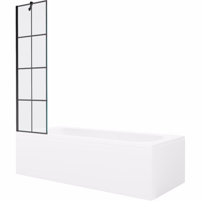 MEXEN/S - Vega obdĺžniková vaňa 180 x 80 cm s panelom + vaňová zástena 50, čierna vzor 550118080X9505007077