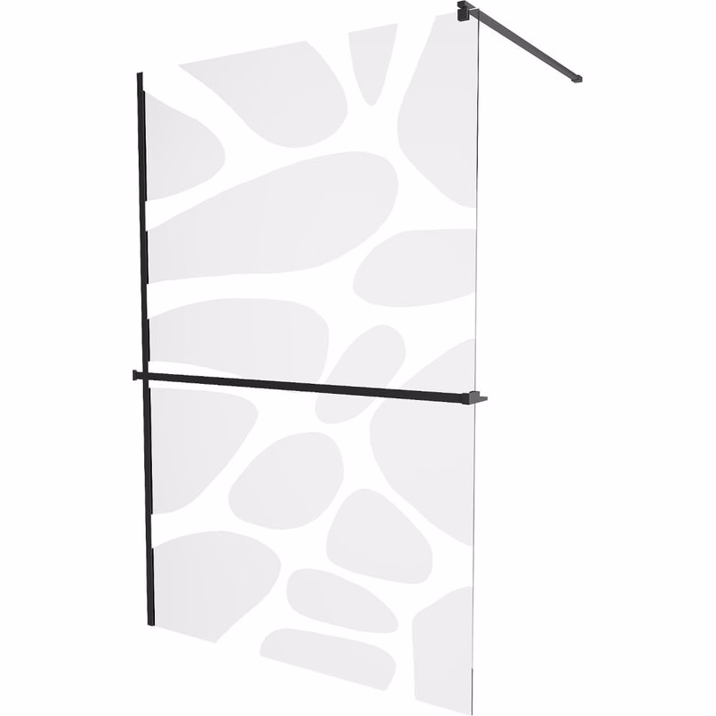 MEXEN/S - KIOTO Sprchová zástena WALK-IN s poličkou a držiakom uterákov 120 x 200, transparent/biely dekor 8 mm, čierna 800-120-121-70-97