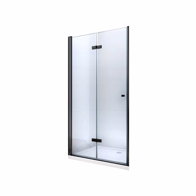MEXEN - LIMA skladacie dvere 80x190 cm 6mm, čierne, transparent so stenovým profilom 856-080-000-70-00